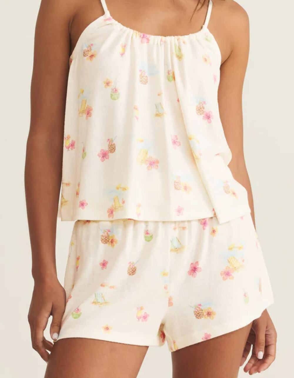 Z Supply Dawn Vacay Cami and Smocked Short Set White Shell Cami L Short XL